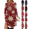 Women's Fashion Casual Dress With Pockets, Decorative Buttons, Christmas Prints, Round Neck And Long Sleeves