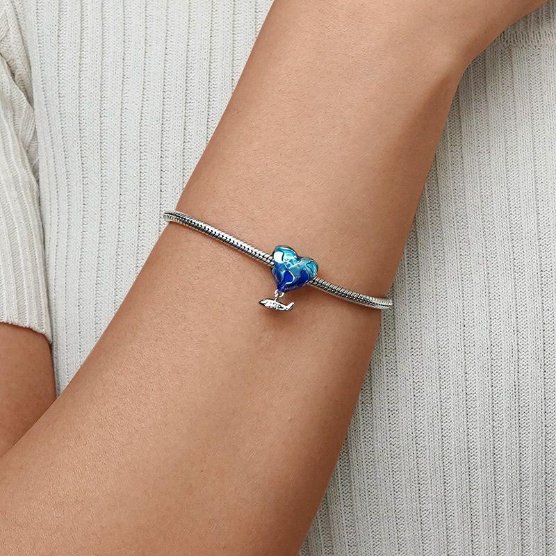 New Blue Marine Creatures Conch Jellyfish Turtle Shark Copper Charm Pendant Fit For Original Bracelet Diy Women'S Jewelry