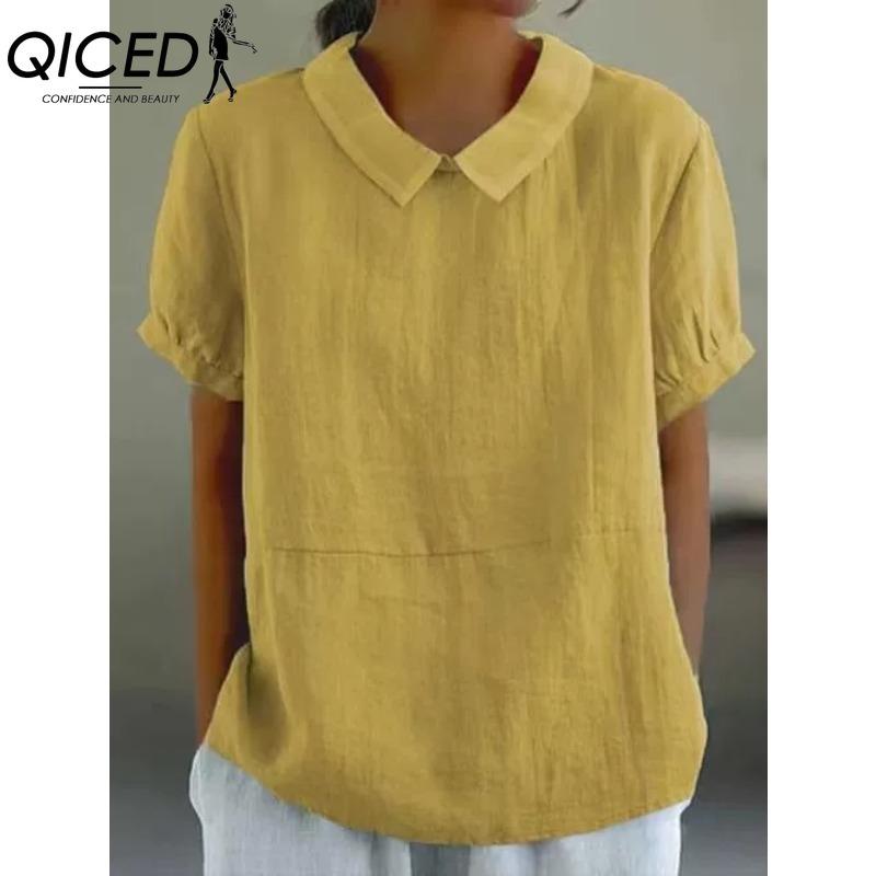QICED Dámská móda Ležérní jednobarevný potisk Halenky a košile POLO s krátkým rukávem a výstřihem