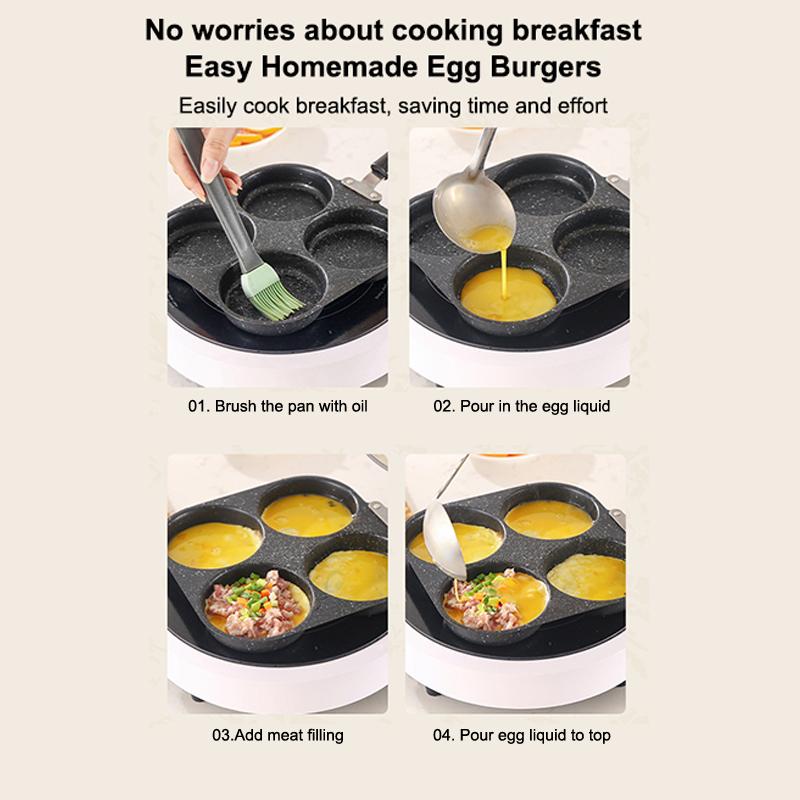 Egg Burger Frying Pan Nonstick Wooden Handle Multifunctional Kitchen Cookware for Pancake Burger Breakfast Universal Stove