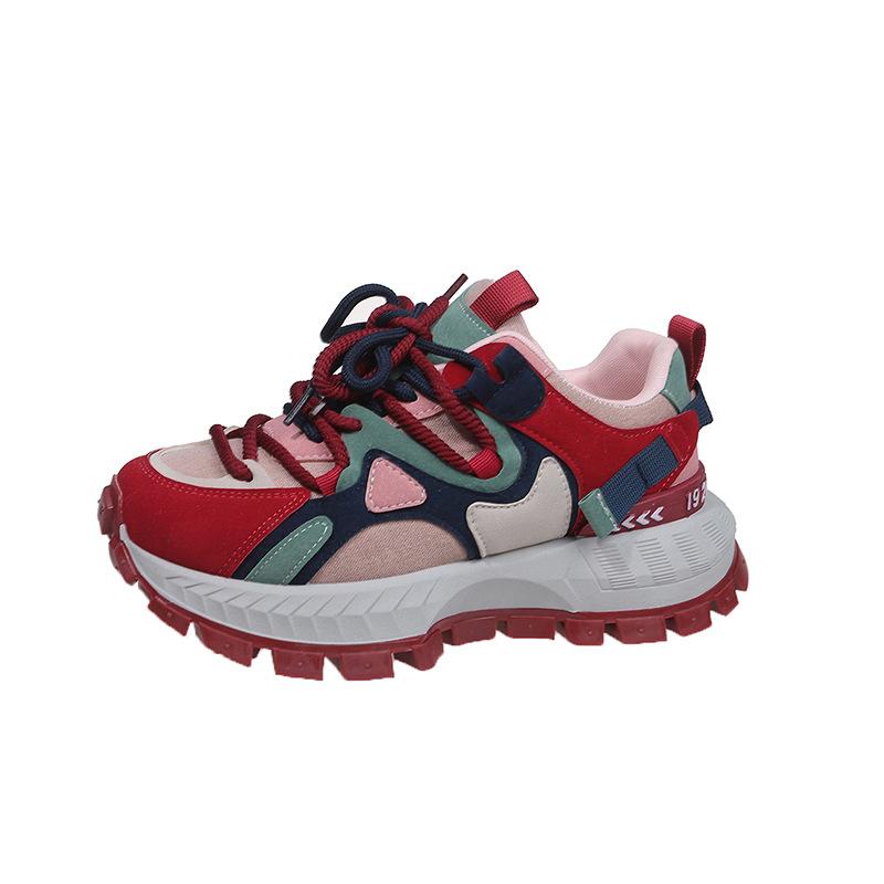 Korean version of platform dad sneakers women's 2025 spring and autumn new retro color matching casual muffin middle heel sneakers