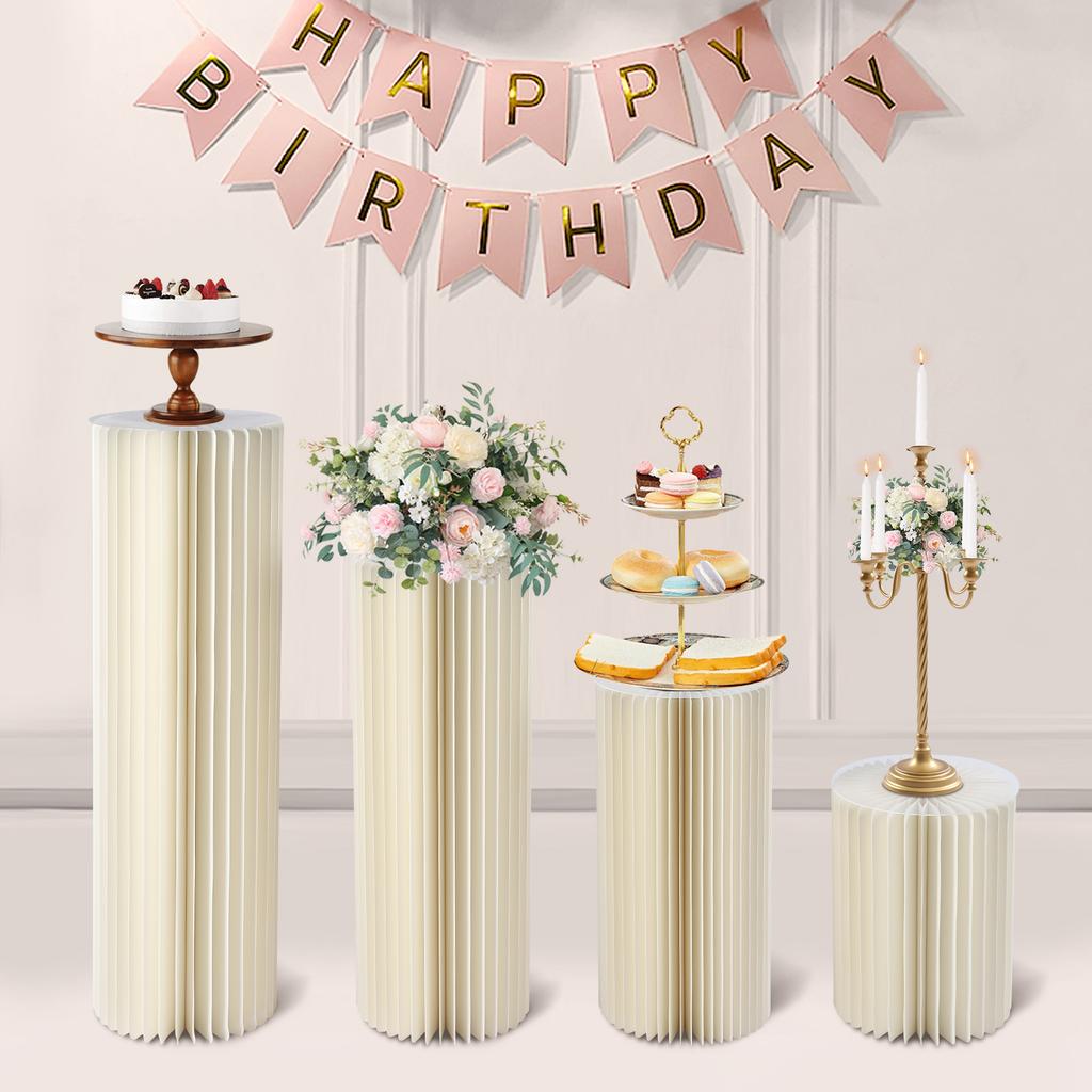 4Pcs Cylinder Cardboard Dessert Table Columns Foldable Flower Stand Party Centerpiece Decor Rack