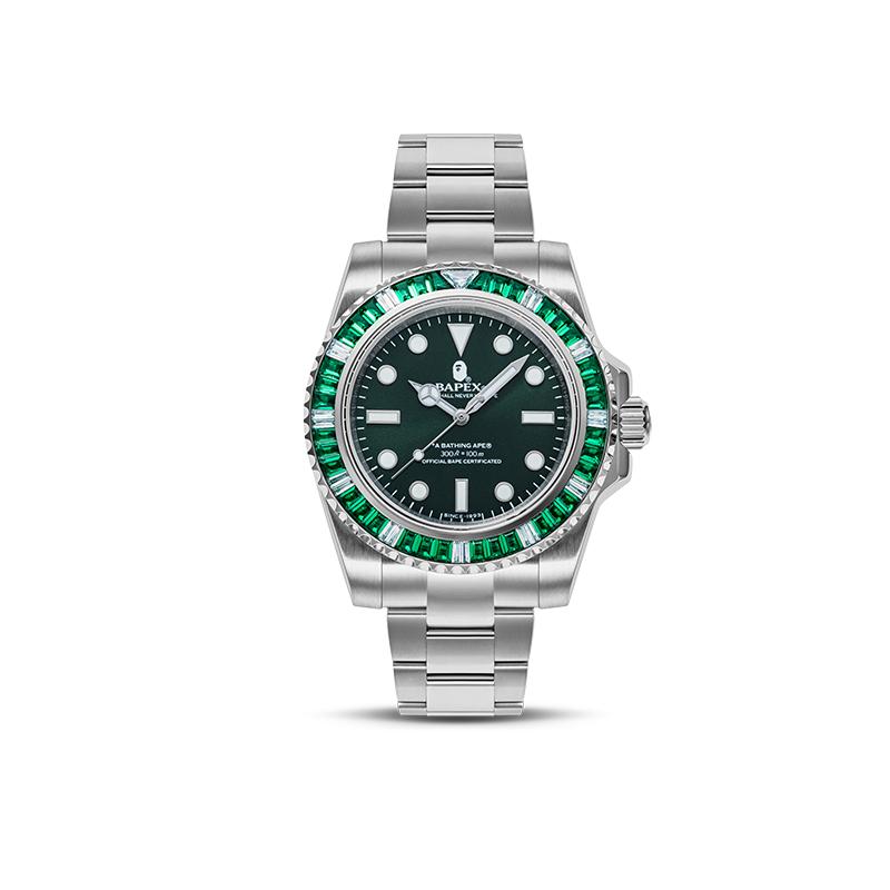 

A Bathing Ape Ss23 Тип 1 Bapex Кристалічний Камінь Зелений Квадратний Цирконій Годинник з Нержавіючої Сталі Механічний Рух Ремінець з Нержавіючої Сталі 0ZXWHM187008K Green Dial GRX