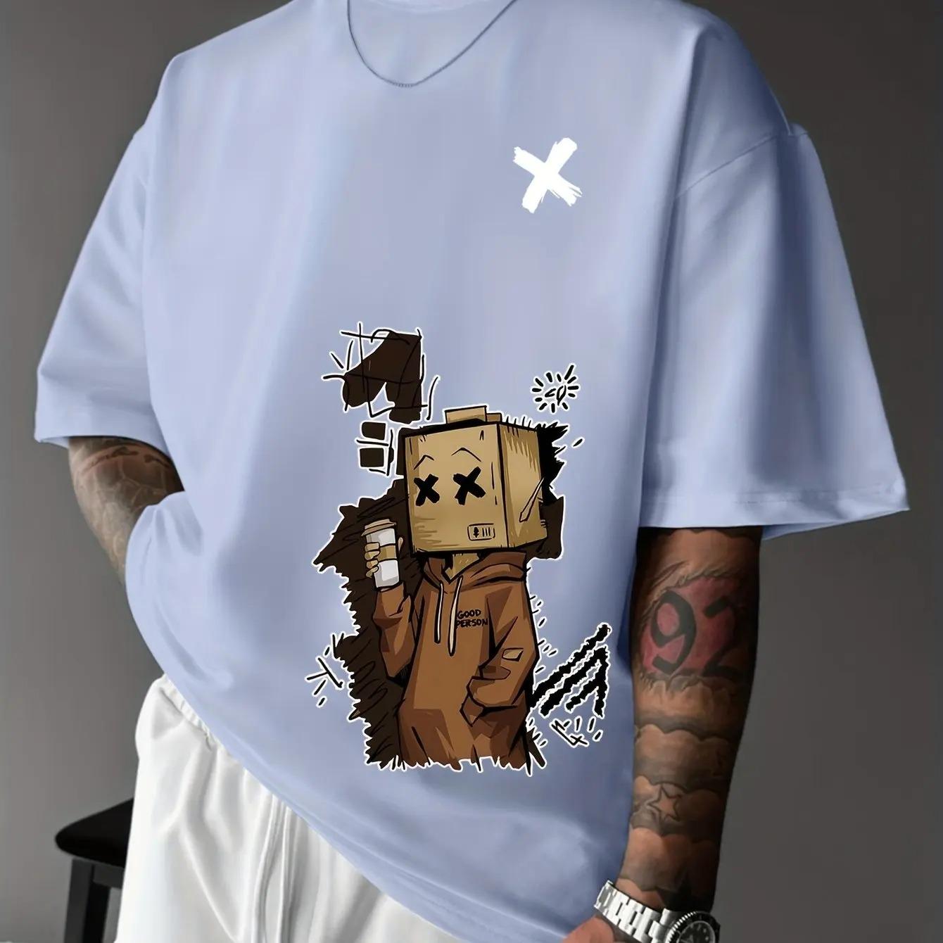 

Summer Mens 100Cotton Fashion Casual Sports Loose Trend Graffiti Print Round Neck Short Sleeve TShirt Street Soft Comfortable 4XL