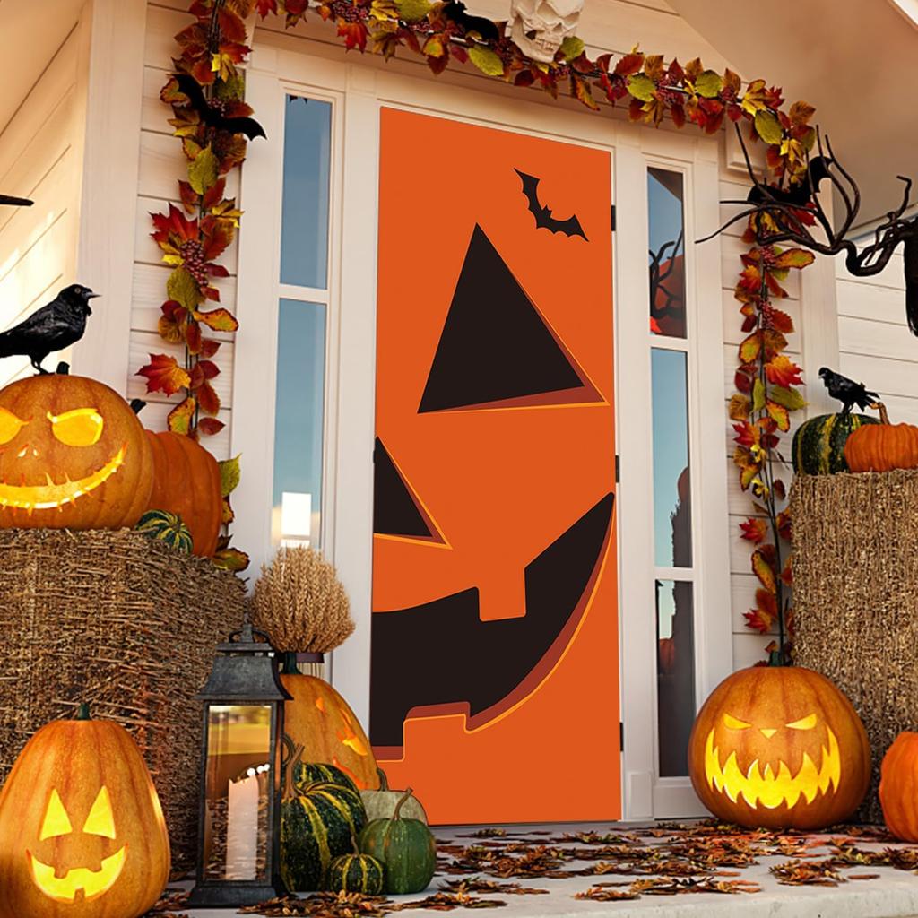 IMISHM Halloween Pumpkin Door Covers Halloween Door Decorations Halloween Door Banner Halloween Decorations for Front Door Halloween Porch Sign for
