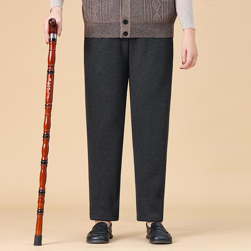 High-Waisted Fleece-Lined Women's Winter Pants - Straight Leg, Elastic, Casual, for Middle-Aged & Elderly 