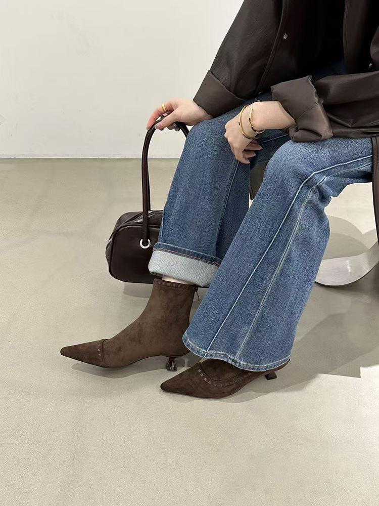 Pointed short boots women's 2025 autumn and winter new women's boots thin heel boots short boots high heels Martin boots thin boots