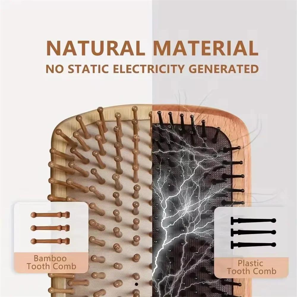 Wooden Bamboo Paddle Hair Brush Natural Air Cushion Scalp Massage Comb Detangling Anti-Static Hairbrush For Real Hair Wig