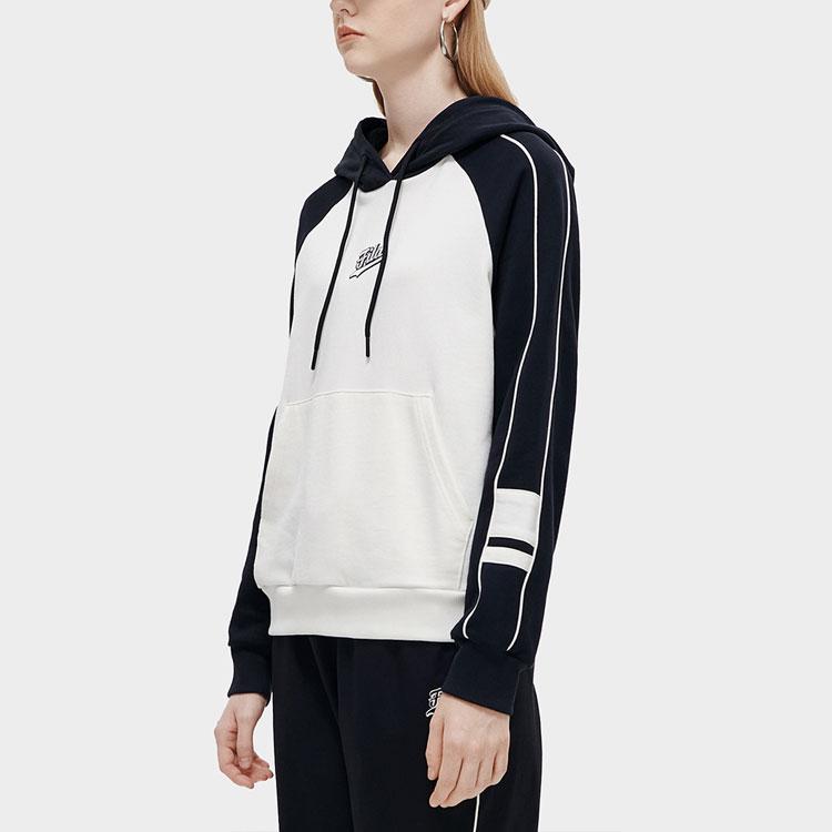 Fila Fusion Color Block Letter Embroidered Hooded American Casual Sports Sweatshirt Women sweatshirt White T11W312210F-WT