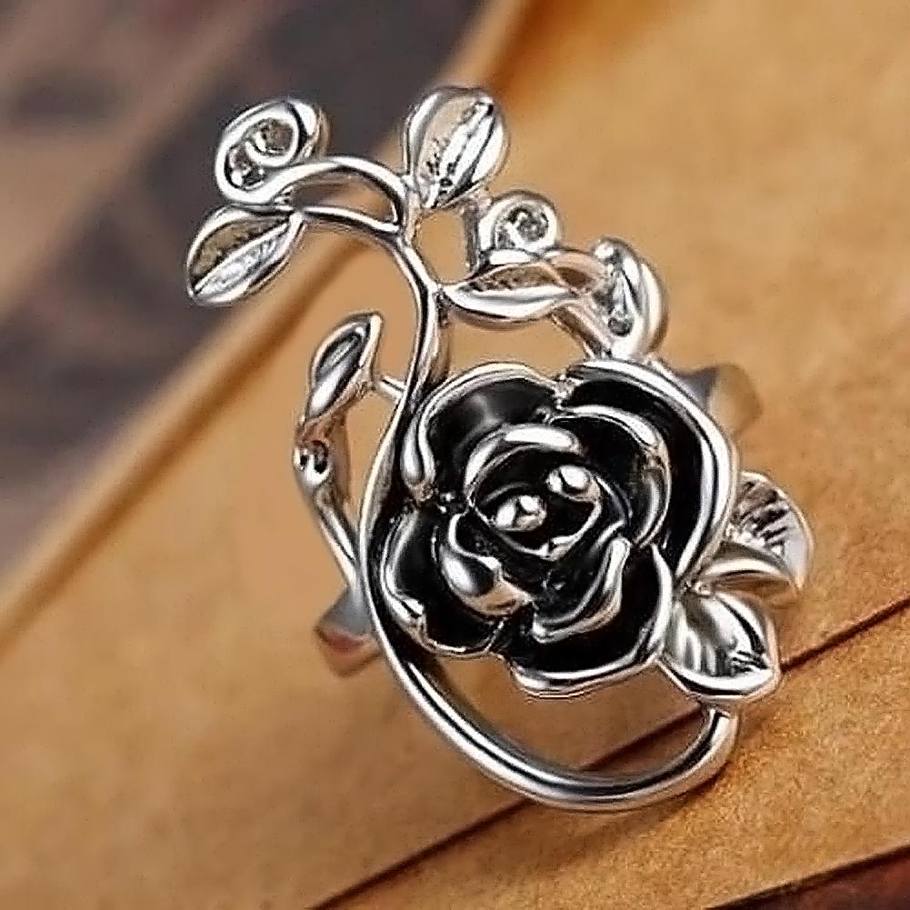 Gothic Women's Rose Flower Vine Alloy Enamel Finger Ring Cosplay Jewelry Gift