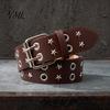 Cool Girl Style Belt 105cm Studded Punk for Women, Faux Leather Grommet Waist Edgy Fashion with Double Prong Buckle, Jean Accessory Music Festival