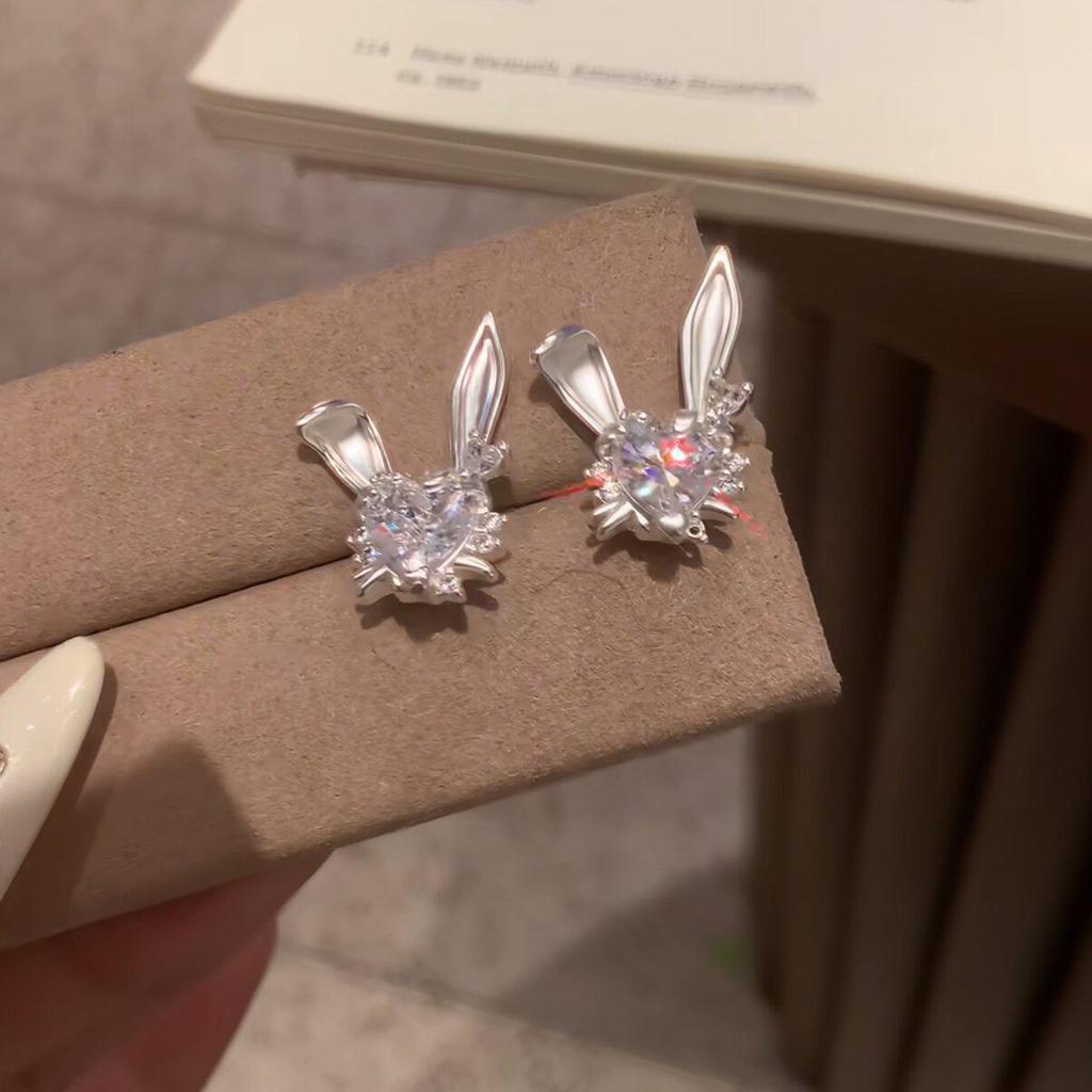 Korean Style Zircon Rabbit Stud Earrings - Cute, Playful, and Luxurious