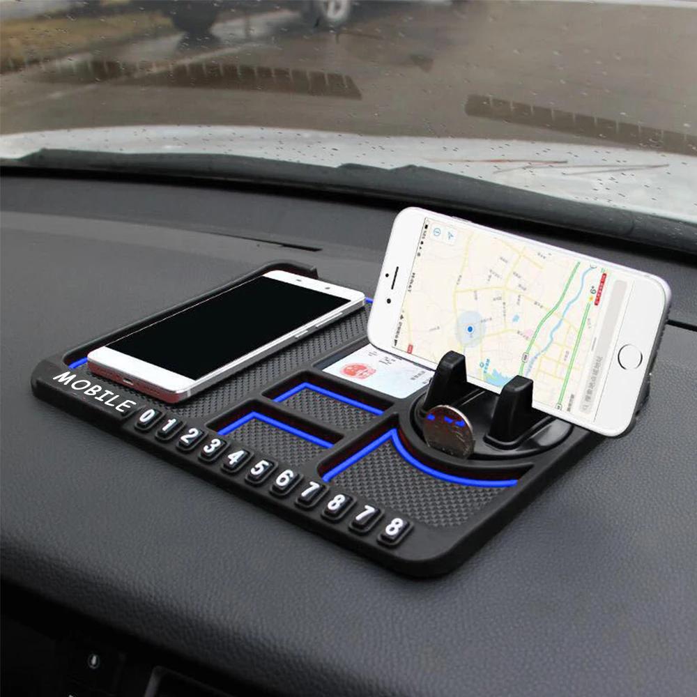 Car cell phone holder multifunctional car anti-slip mat interior supplies pad temporary parking number plate