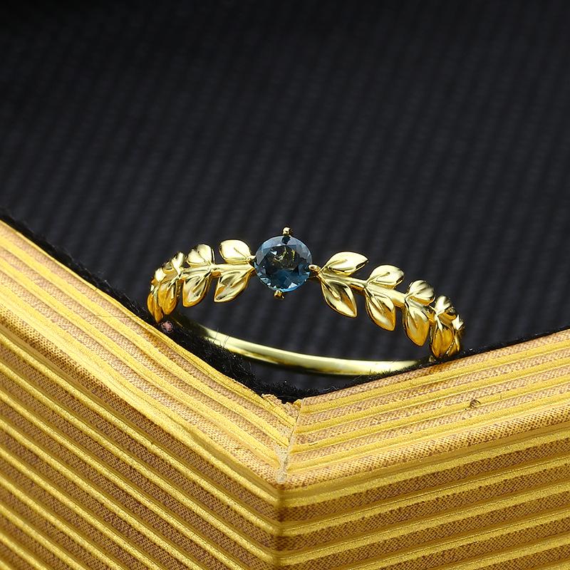 2019 Christmas London Blue Topaz Leaf Ring 925 Silver Fashion Jewelry