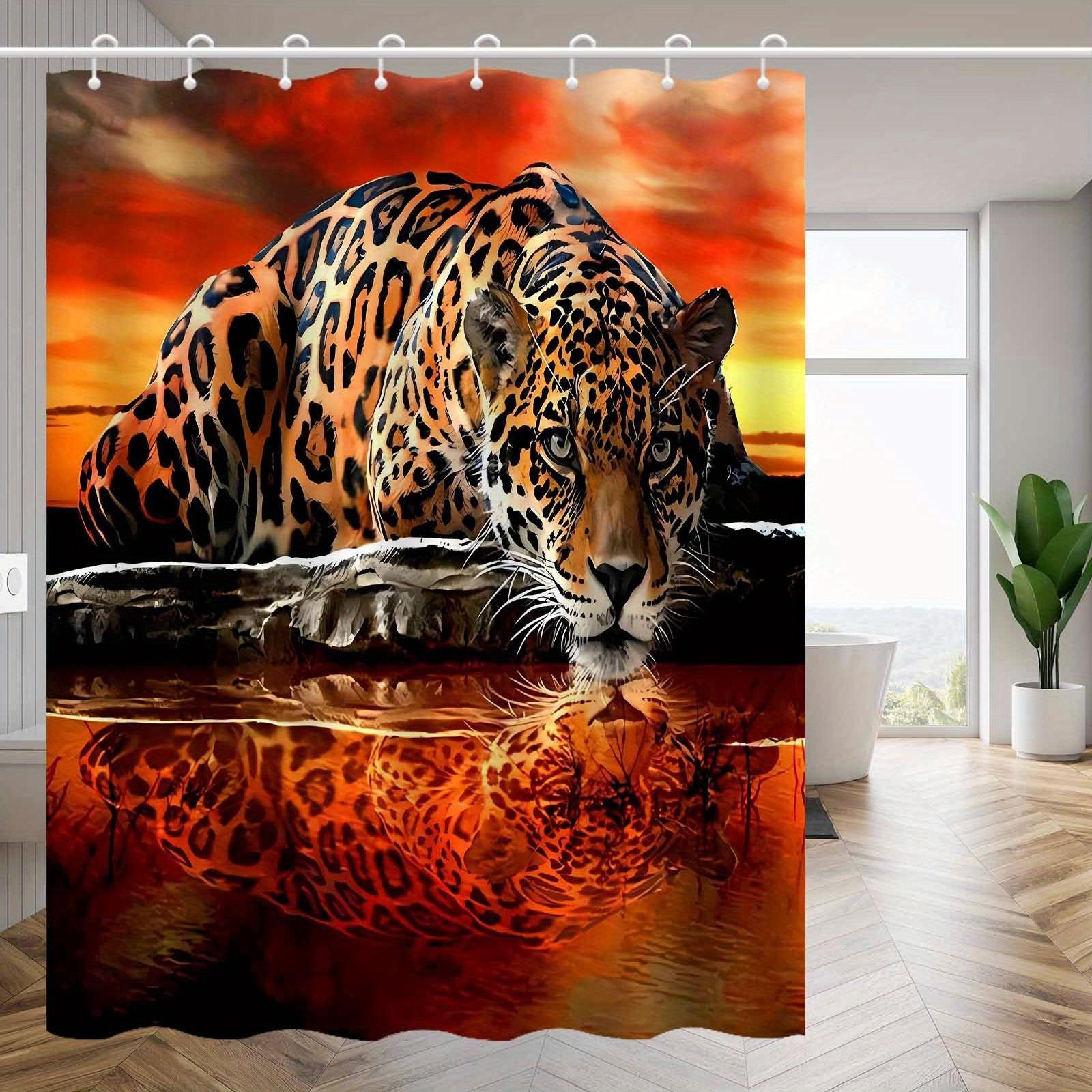 Sunset Of Tigers And Leopards Animals Shower Curtain Washable Dirt-Resistant Shower Head Waterproof Polyester Bath Curtain W60H190(CM)-1 Pcs
