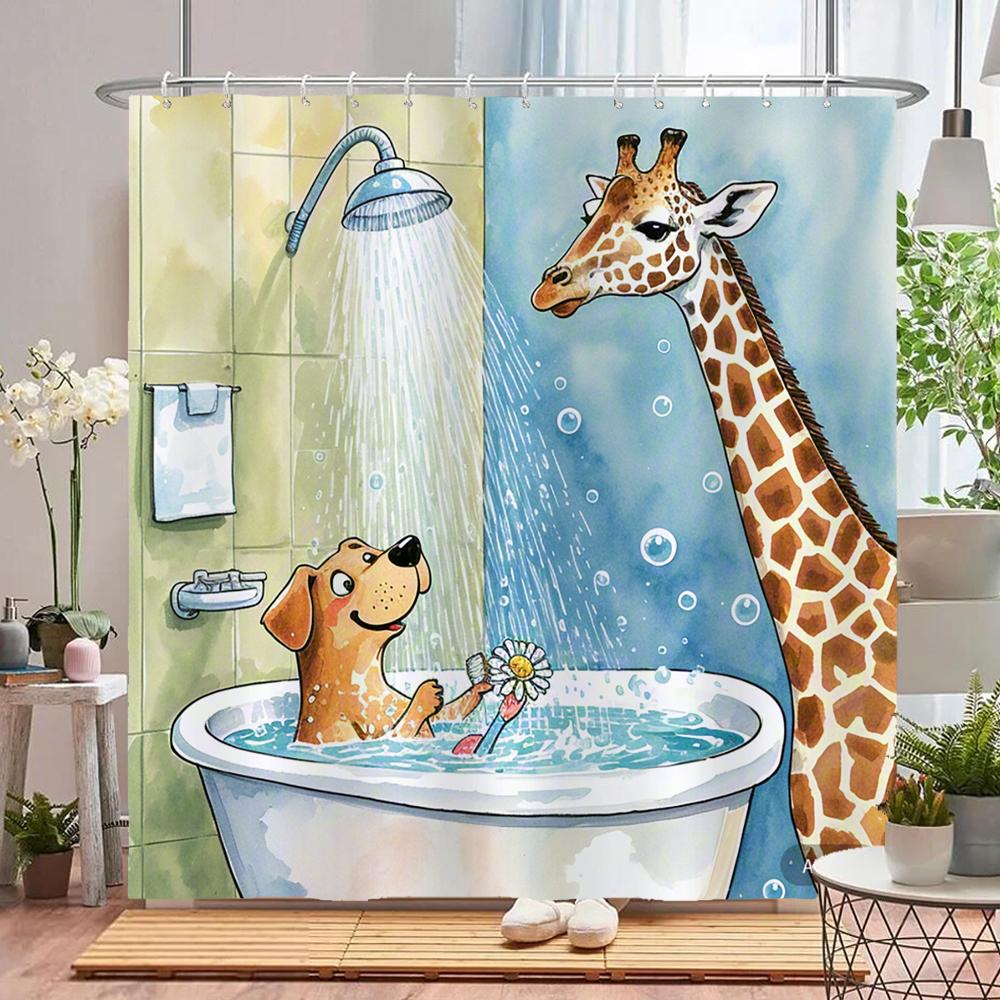 Funny Cat, Dog Shower Curtains with Hooks Home Decoration for Funny Bath Animal Bathroom Curtain Polyester Fabric Bath Curtain