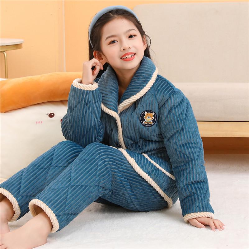 Dětské útulné pyžamo z křišťálového sametu - Silná prošívaná sada z korálového fleecu pro podzim a zimu