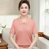 Elegante Stricktops in Übergröße aus Eis-Seide für Mütter - Kurzarm-Sommer-T-Shirts für stilvolle Frauen mittleren Alters