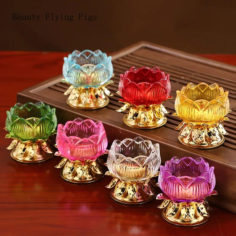 1pc Water Glazed Lotus Flower Metal Candlestick Household Sacrificial Supplies Buddhist Temple Supplies Pray for Auspiciousness