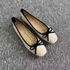 Soft Leather Shallow Mouth Single Shoes 2025 New Soft Sole Flat Bottom Square Head French Bow Red Women's Shoes Evening Grandma Shoes