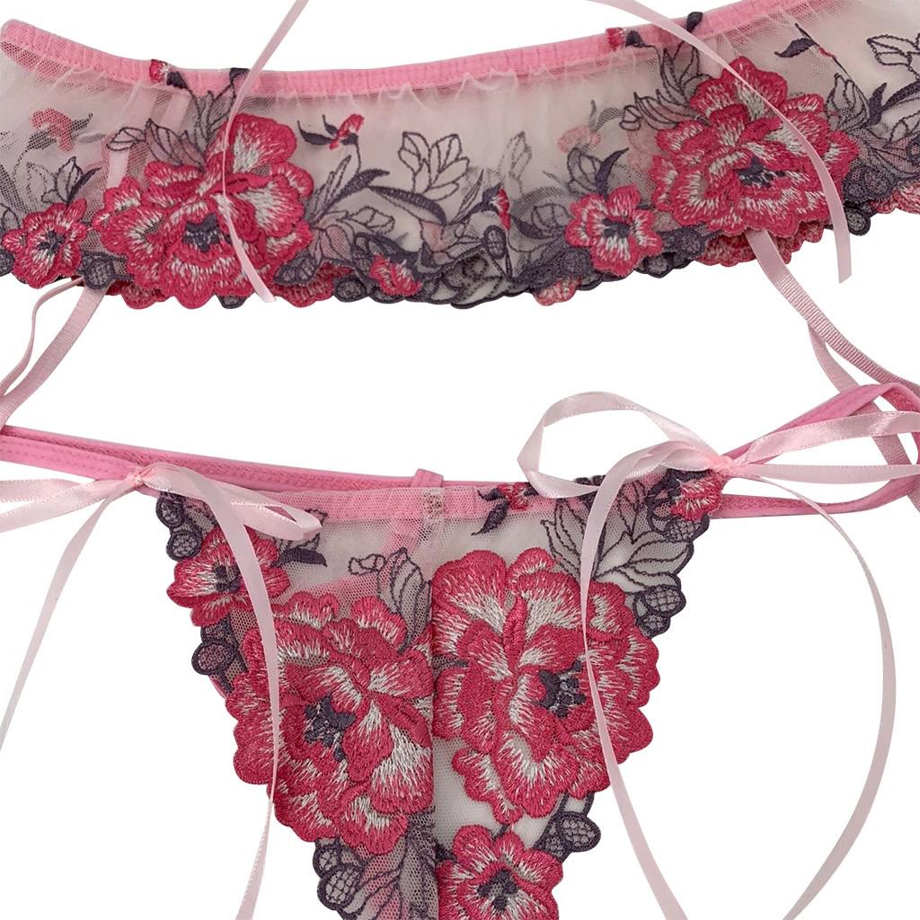 3PCS Bra Lace New Sexy Fashion Bow Tie Sleepwear Underwear Lingerie Flower Lace