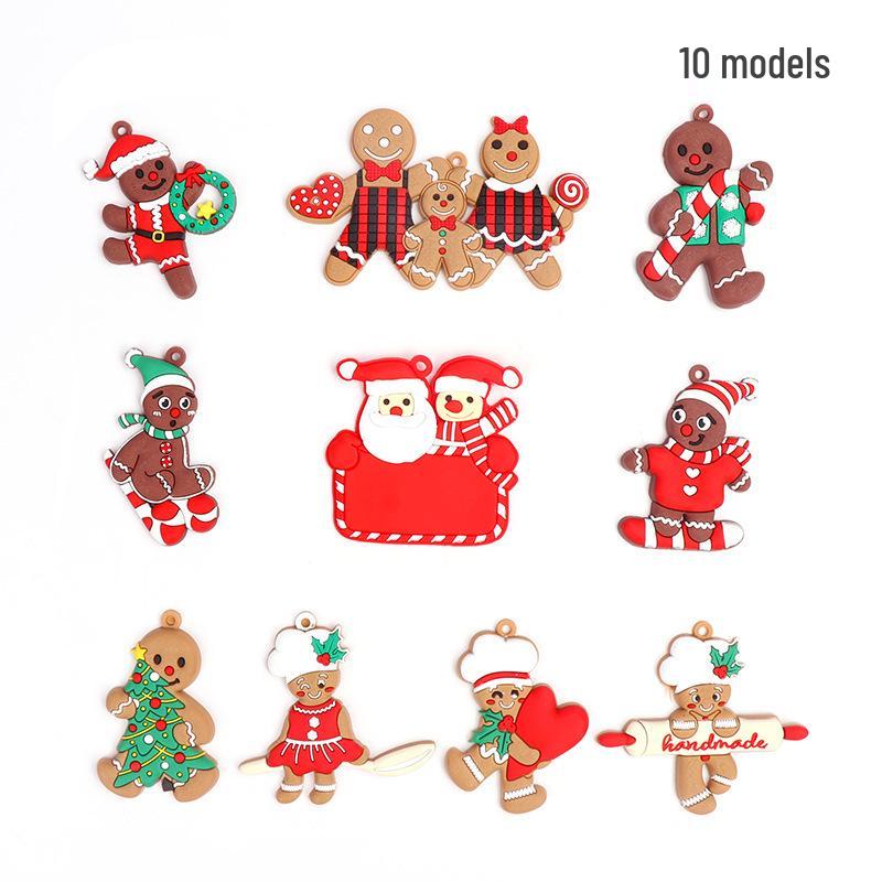 Multi-Piece PVC Soft Rubber Christmas Ornaments: Gingerbread Man & Snowman Set