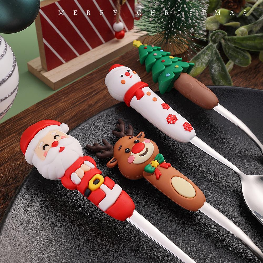 Kalėdinių šaukštelių rinkinys Kūrybingas stalo įrankių rinkinys Animacinis Kalėdų eglutės desertinis šaukštelis Šakutė Dovanų dėžutė