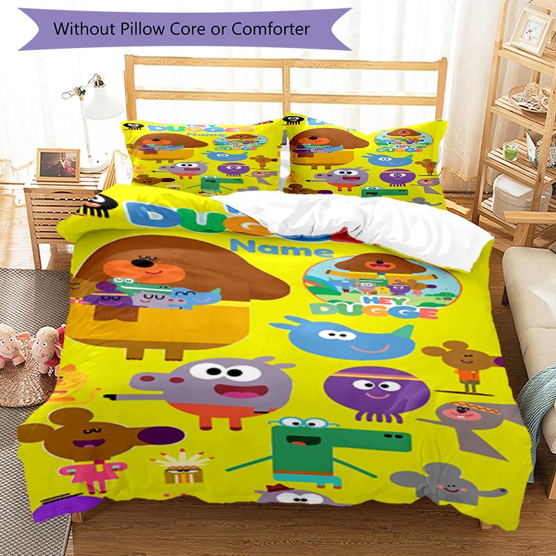 3Pcs Custom Name Duggee Bedding Set Duvet Cover Closure Includes 1Duvet Cover 2Pillowcases Soft And Comfortable For All Seasons
