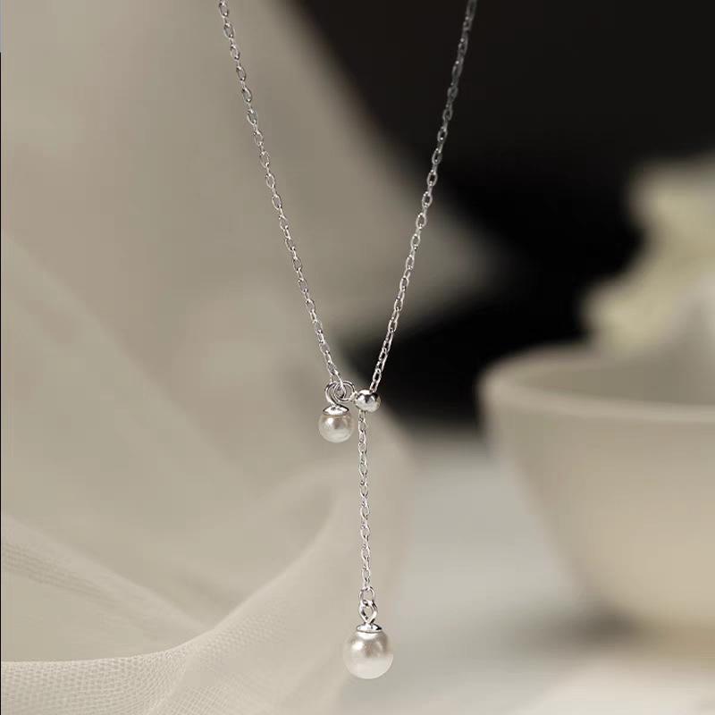 S925 Sterling Silver Adjustable Pearl Tassel Necklace – Elegant French Retro Design for Women 925 Silver
