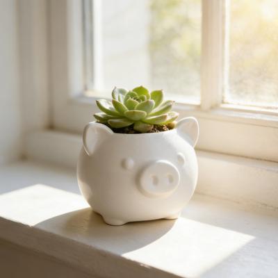 Yousheng 3D Printed Cute Pig Planter Cartoon Animal Shaped Cactus Flower Pot with Drainage Hole for Home Office Desk Decor