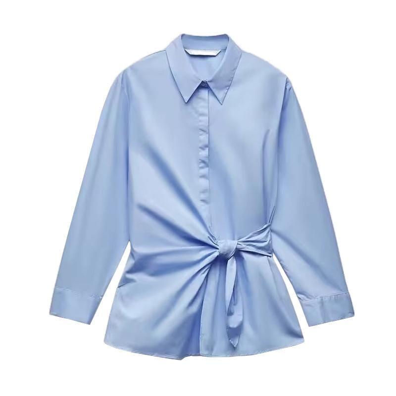 Spring New Women's Clothing Lapel Long Sleeves Double Breasted Poplin Shirt 9479306 9479242 9479282