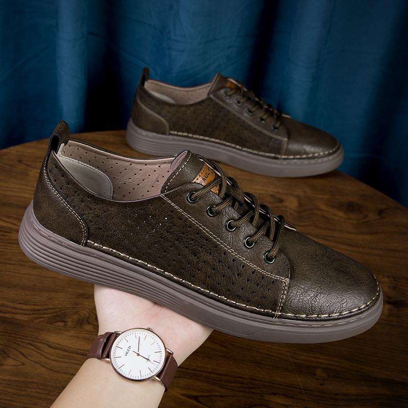 Fashion Brand Men's New Two-layer Cowhide Board Shoes Spring and Summer Outdoor Lace Up Sports and Leisure Low Top Men's Shoes