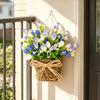 Spring Tulip Door Hanger Basket Wreath for Front Door Artificial Tulip Hanging Floral Wreath with Woven Basket And Bow for Farmhouse Home Wall Porch