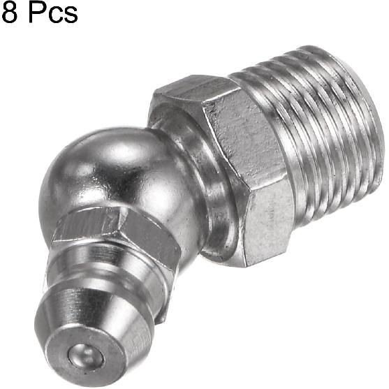 HARFINGTON 8pcs 304 Stainless Steel 45 Degree Grease Fitting PT1/8"-28 SAE Thread Hydraulic Grease Nipple Accessories for Car