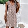 Plus Size V Neck Sleeveless Dress Watercolor Blossom Print For Outdoor Garden Party