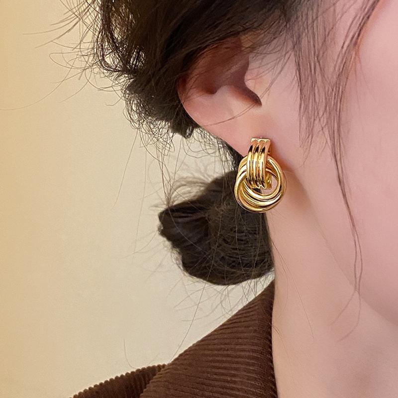 Gold Plated Triple Open Hoop Earrings Polished Shiny Surface Perfect For Daily Wear Office Party Travel