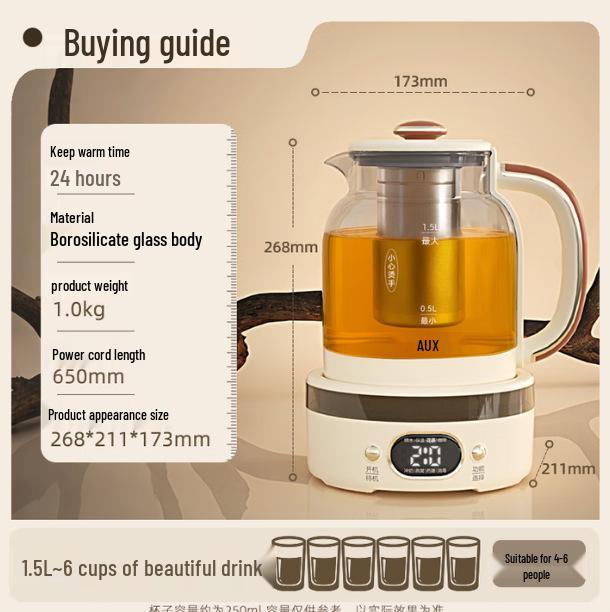 Aux Electric Kettle: Automatic Power-Off Health Pot, 304/316 Stainless Steel for Household Boiling Water.