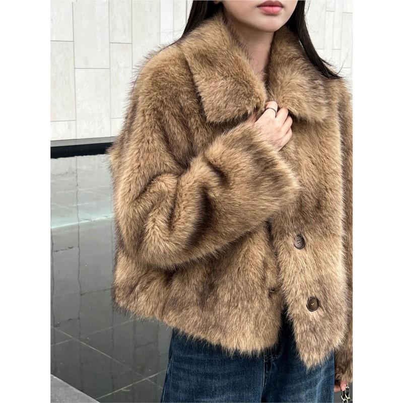 Johnature Modische Damen Winterjacke Kurz Faux Nerzpelz Verdicken Mäntel