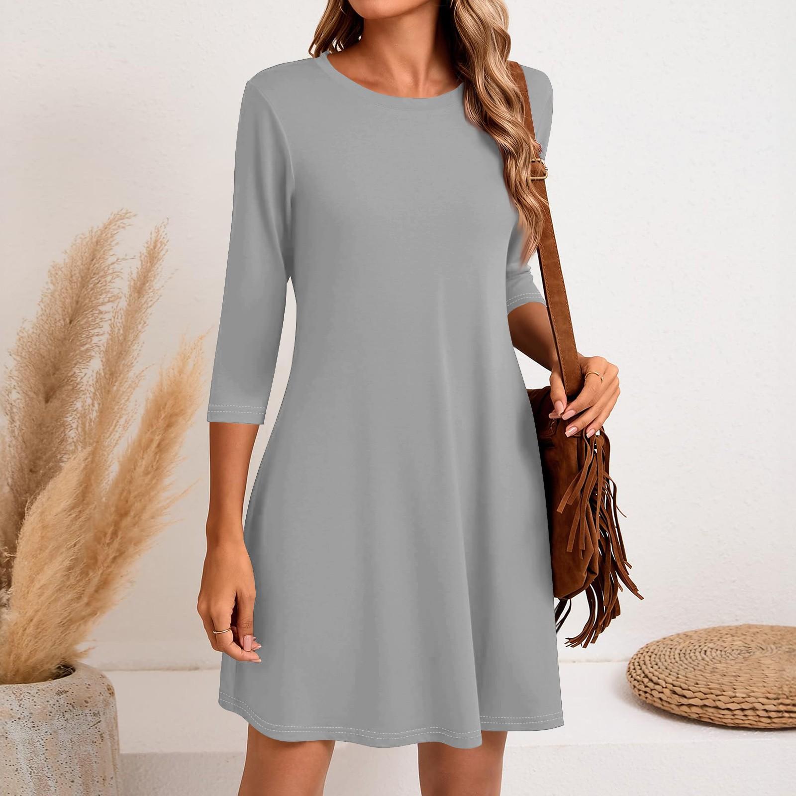 

Женское модное повседневное однотонное короткое платье с круглым вырезом и рукавом три четверти L