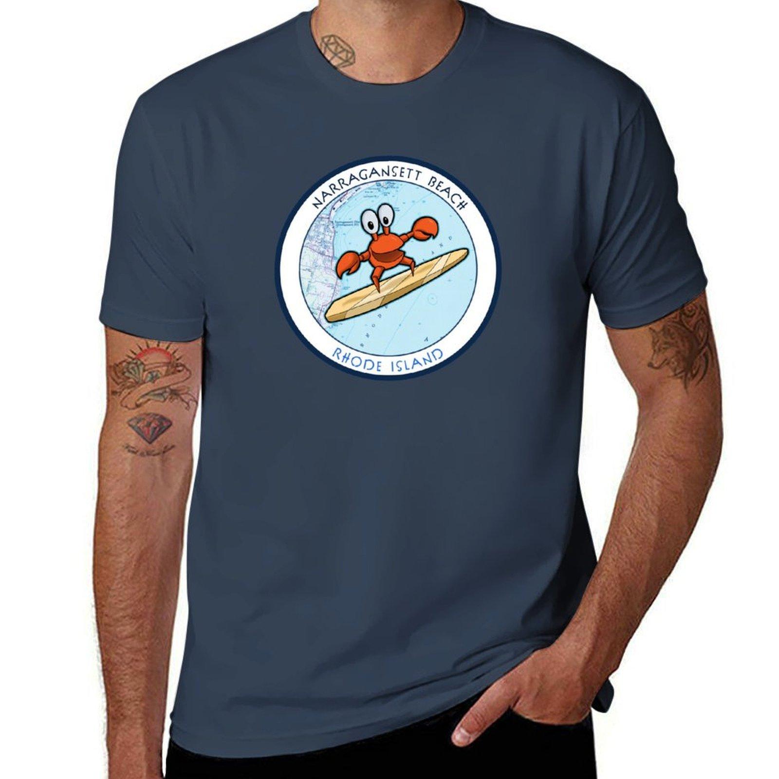 Map Design Narragansett Beach Surfing TShirt Basic Regular Fit Casual TShirt S
