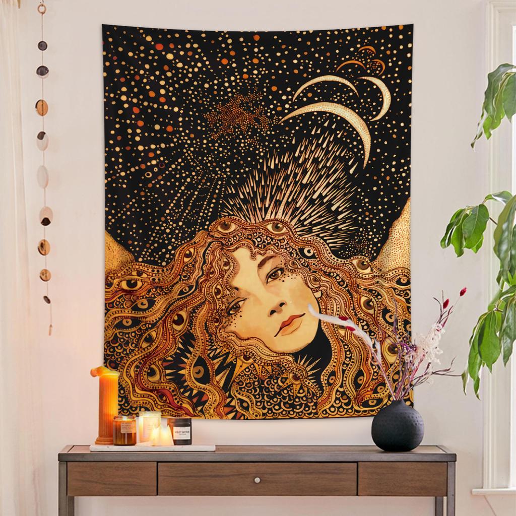 1pc Girl Floral Tapestry, Eye Tapestry, Hippie Psychedelic Retro Fun Cool Color Poster Wall Decoration