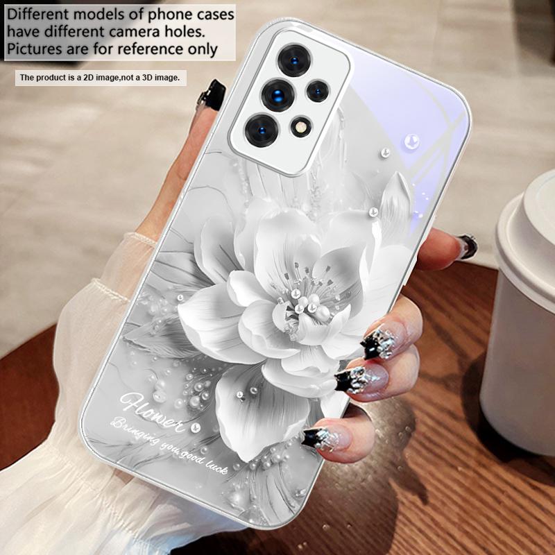 Blooming Blue Flowers For Samsung A73 72 71 A70 56 55 54 A53 52 51 50 42 A35 A34 33 32 31 26 25 24 23 22 30 Glass Phone Case