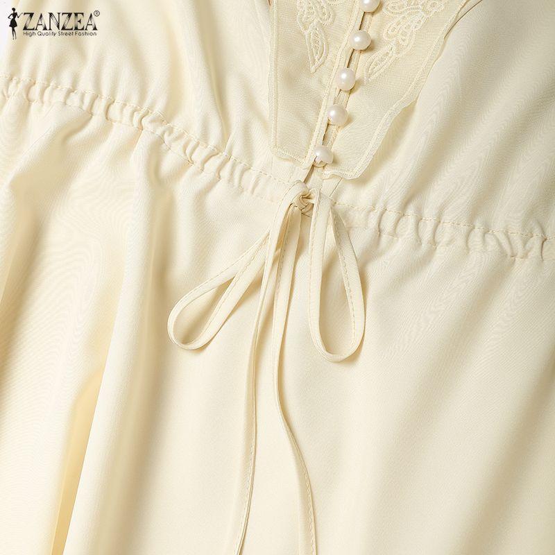 ZANZEA Women Lace Crochet Splice V-Neck Casual Short Sleeve Dress