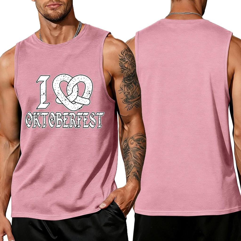Men's Oktoberfest Graphic Tank Top, Relaxed Fit Sleeveless T-Shirt for Summer Festivals and Casual Wear