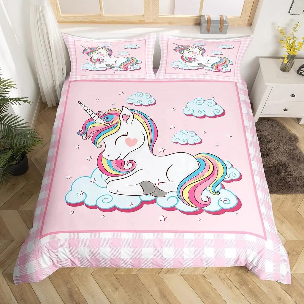 Cartoon Unicorn 2/3pcs Home Bedding Set Kids Cute Duvet Cover Pillow Case Room Bedroom Decoration, Kids Adult Size Luxury Gifts