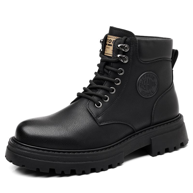 Męskie Retro Wysokie Plus Aksamitne Martensy - Styl Brytyjski, Jesień/Zima 2024 Casualowe Buty do Pracy