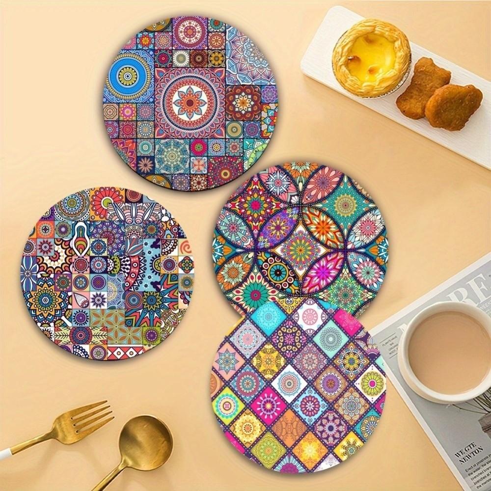 4pcs Heat Resistant Place Mats Non-slip Kitchen Placemat Round Placemat  for Kitchen Dining Room