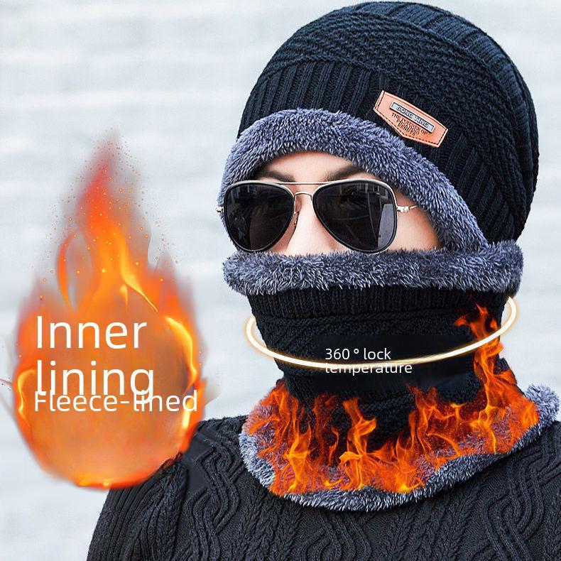Scaldaorecchie Invernali da Uomo e Cappello in Maglia di Velluto con Protezione per il Collo Ispessita - Set da Due Pezzi