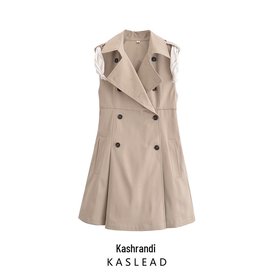 

2025 Women s Spring European & American Slim Windbreaker Dress with Square Scarf L хакі