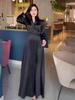 European Spring 2024 V-Neck Lace-Up Long Sleeve Dress with Waist-Cinch